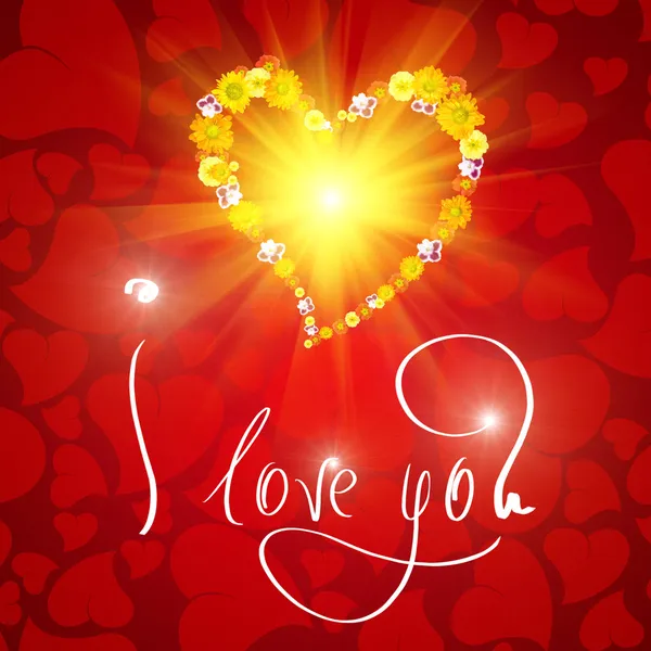 Miluju tě. karta pro valentinky den s malým srdce z květů — Stock fotografie