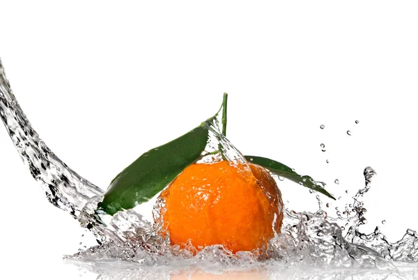 Mandarino con spruzzi d'acqua — Foto Stock