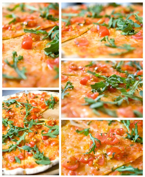 Instellen van 5 volledige grootte foto's van klassieke Italiaanse pizza — Stockfoto
