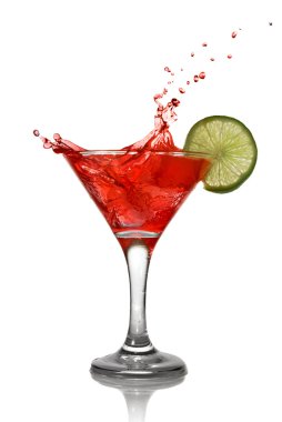 Red cocktail with splash and lime clipart
