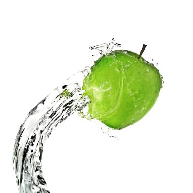 zoet water splash op groene appletaze su sıçrama yeşil elma