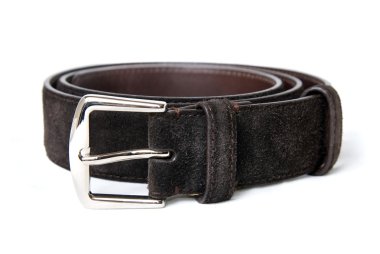 Dark brown leather belt isolated on white clipart
