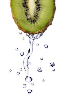 Fresh water drops on kiwi isolated on white clipart