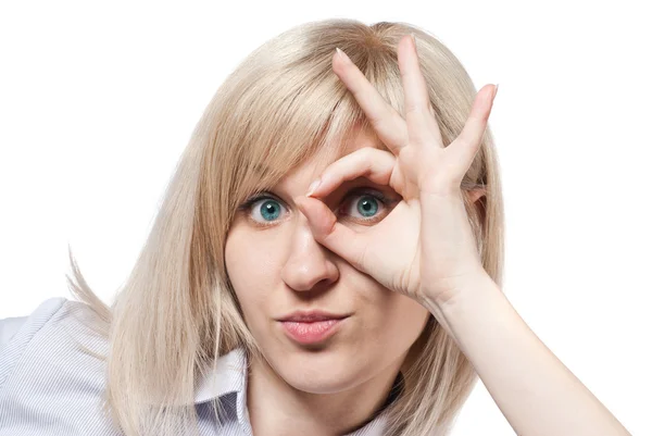 Attractive young woman and Ok sign — Stock Photo, Image