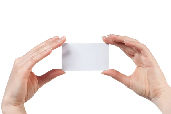Woman hand holding empty visiting card — Stock Photo, Image