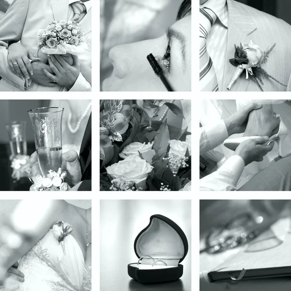 Conjunto de fotos de boda blanco y negro — Stockfoto
