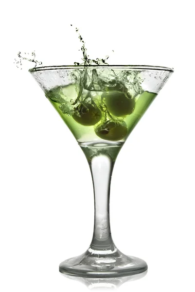 Green alcohol cocktail with splash — Stock Photo, Image