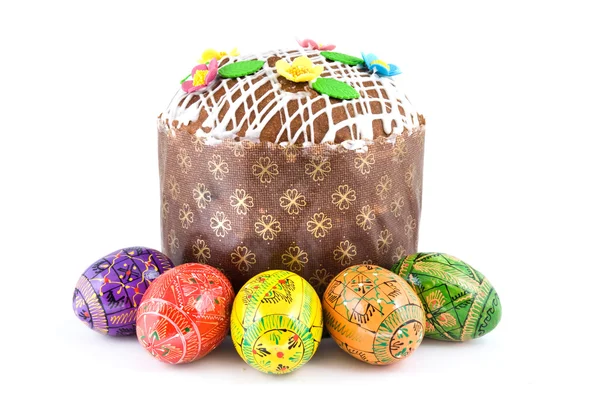 Easter eggs and cake — Stock Photo, Image