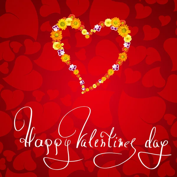 Cartão de Dia dos Namorados com saudação e coração de flores — Fotografia de Stock
