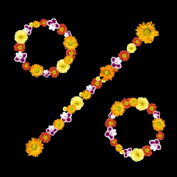 Декоративний відсоток символу з кольорових квітів — стокове фото