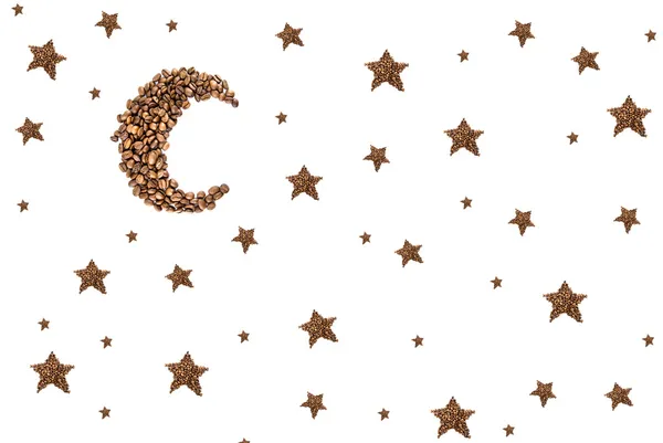Луна и звезды из кофейных зерен — стоковое фото