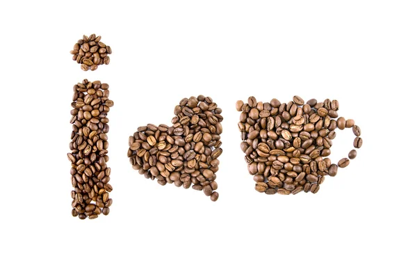 Miluji kávu symboly ze zrnkové kávy — Stock fotografie