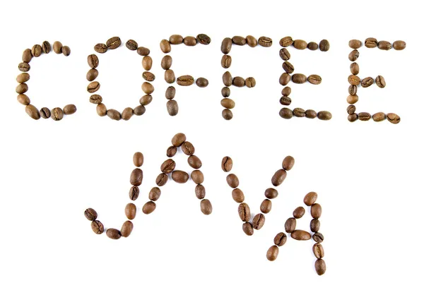 Кофе и ява слова из кофе — стоковое фото