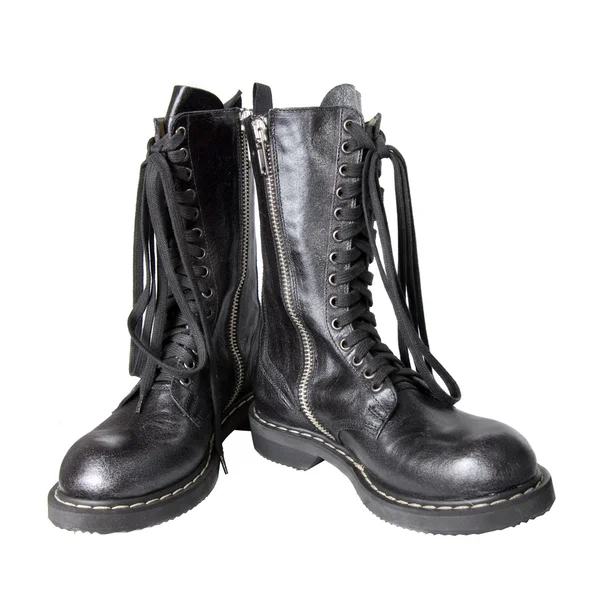 Black leather boots — Stock Photo, Image