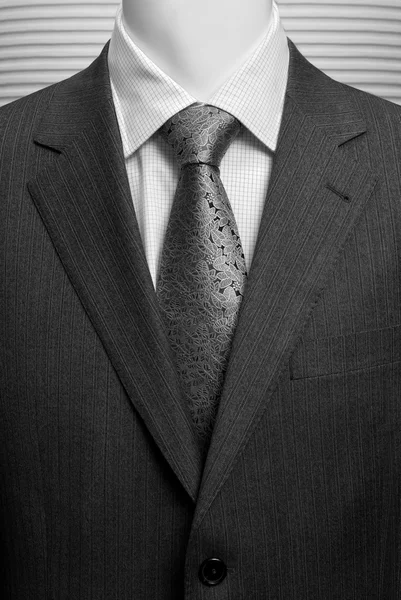 Business suite cinza escuro com camisa branca e gravata — Fotografia de Stock