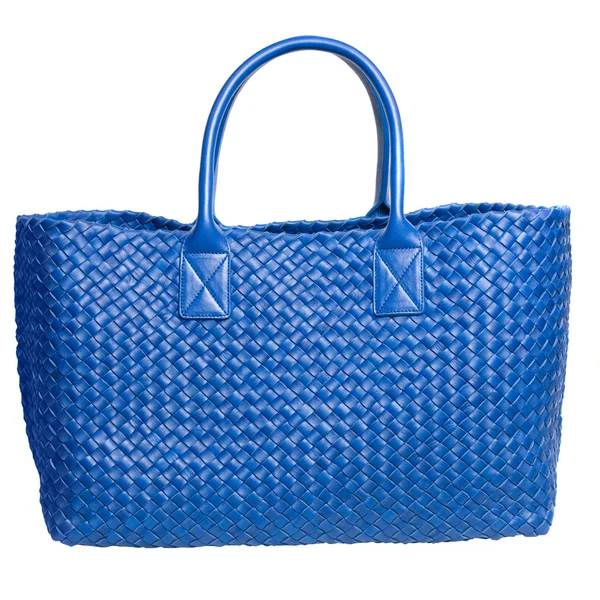 Mavi deri bayan çanta üzerinde beyaz izole lüks — Stok fotoğraf