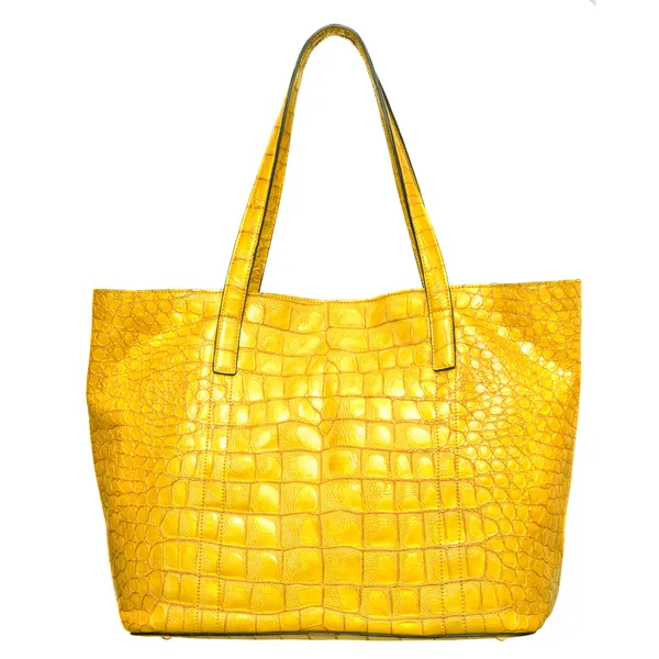 Luxury yellow leather female bag isolated on whit — Stock Photo, Image