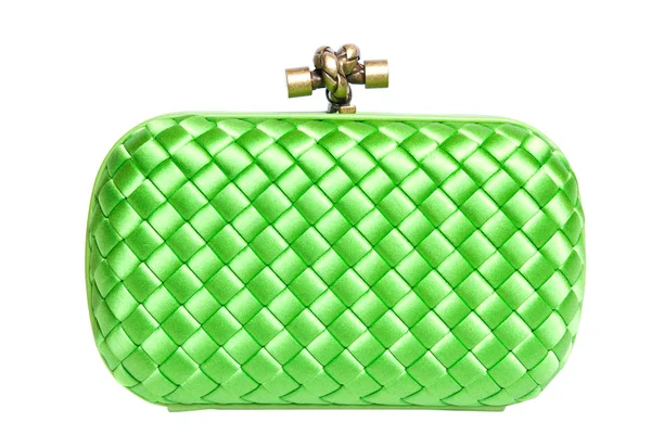 Green silk clutch isolated on white — Stock Photo, Image