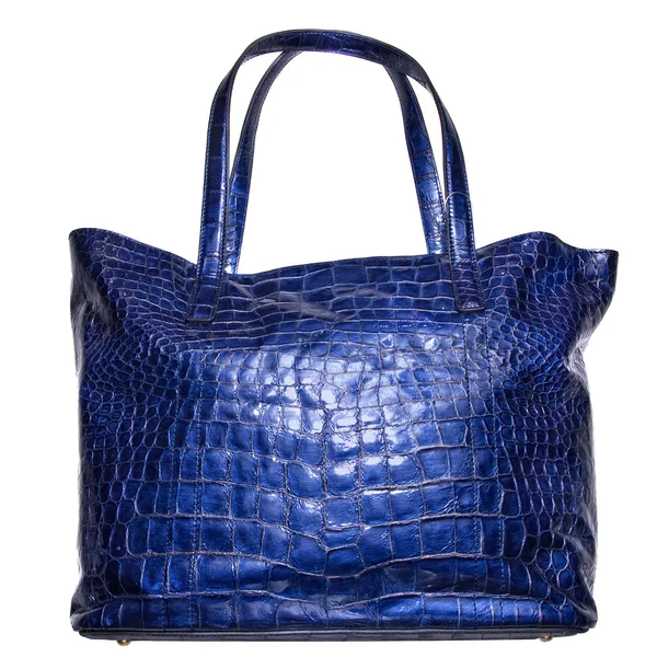 Mavi deri bayan çanta üzerinde beyaz izole lüks — Stok fotoğraf