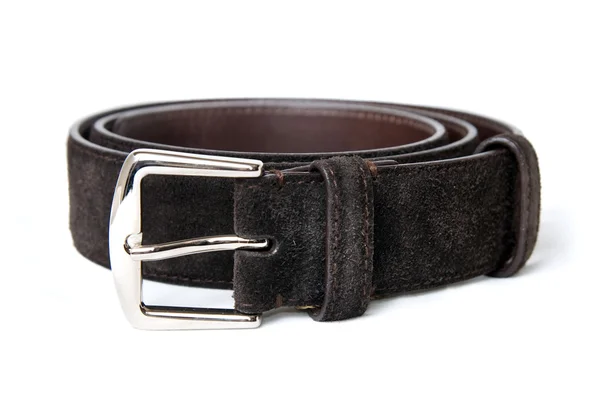 Cinturón de cuero marrón oscuro aislado en blanco —  Fotos de Stock