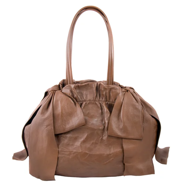 Bolsa feminina de couro marrom de luxo isolada em branco — Fotografia de Stock