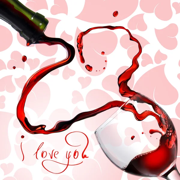 Corazón de verter vino tinto en copa aislada sobre blanco —  Fotos de Stock