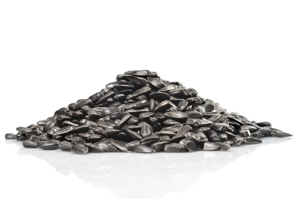 Pilha de sementes de girassol preto isolado em um fundo branco — Fotografia de Stock