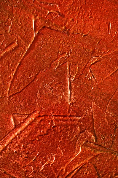 Parmak izleri ile kırmızı sıva duvar dokusu — Stok fotoğraf