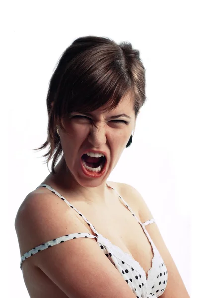 Злая кричащая молодая женщина — стоковое фото