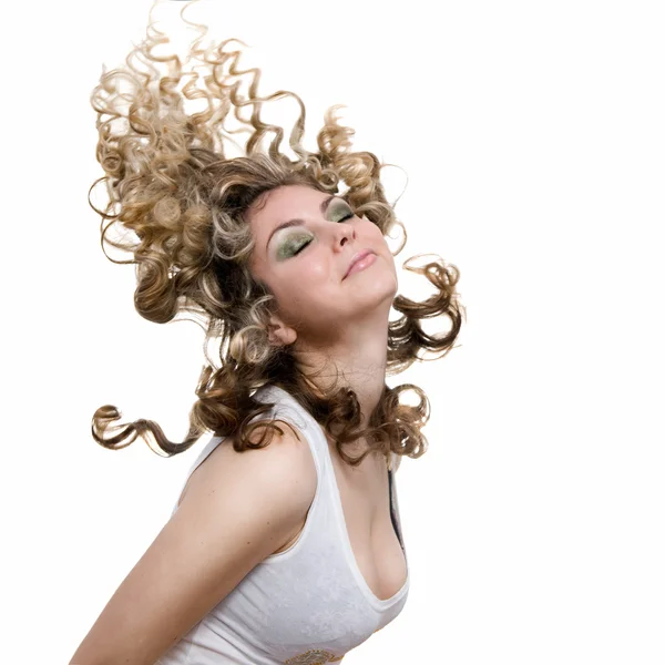 Szexi vonzó szőke haja a levegőben — Stock Fotó