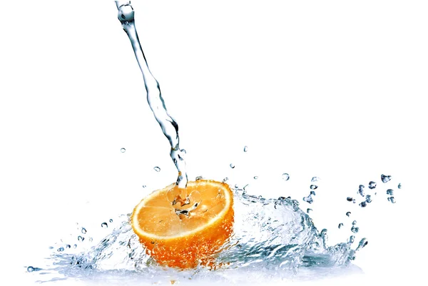 Fresh water drops on orange isolated on white — Stock Photo, Image