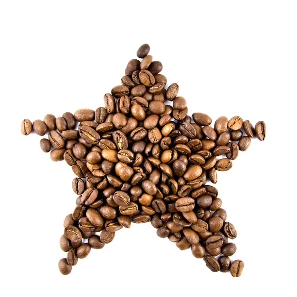白で隔離されるコーヒー豆からスターします。 — ストック写真