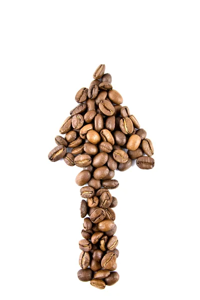 Pfeil aus Kaffeebohnen isoliert auf weiß — Stockfoto