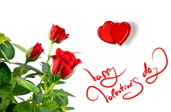 Czerwone róże z serca i życzenia na Walentynki — Zdjęcie stockowe