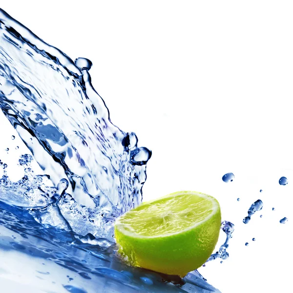 Fresh water drops on lime isolated on white — Stock Photo, Image
