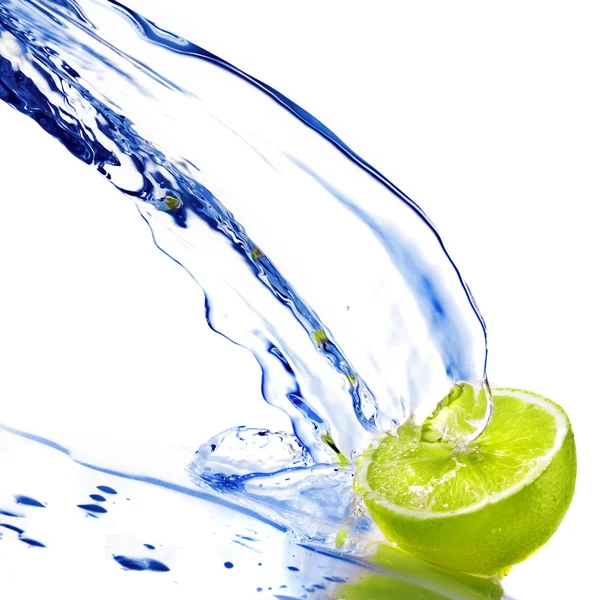 Fresh water drops on lime isolated on white Royalty Free Stock Photos