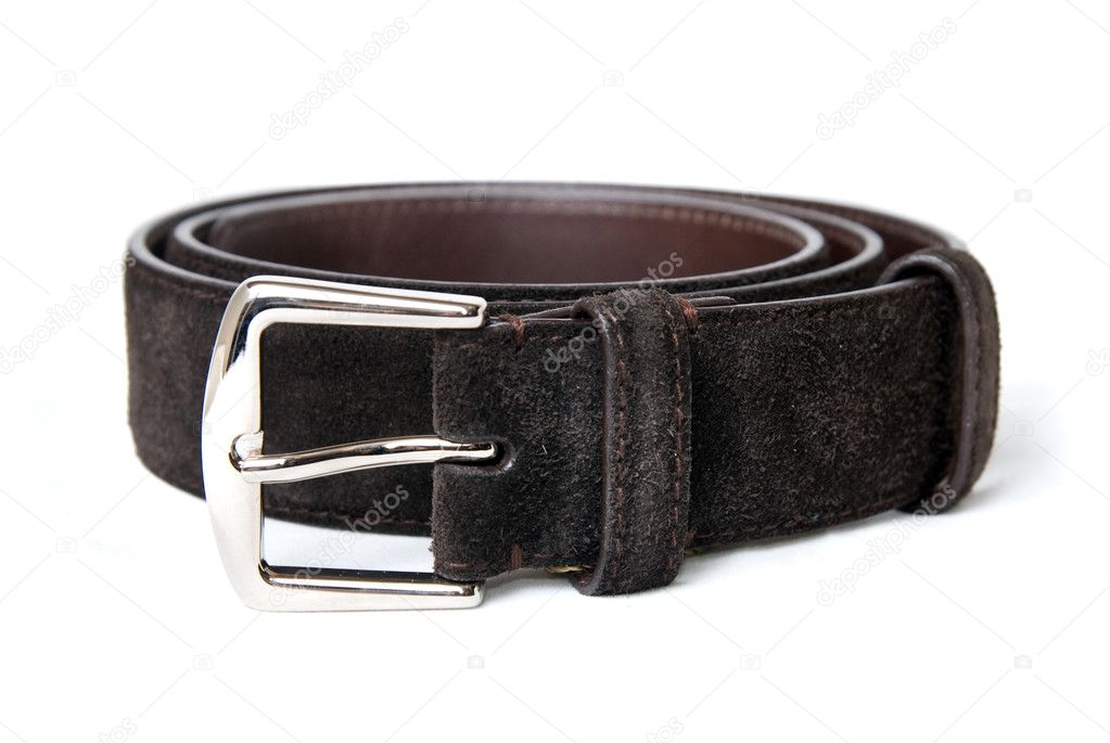 Dark brown leather belt isolated on white