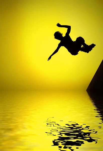Σιλουέτα του κυλίνδρου αγόρι πηδώντας στον αέρα — Φωτογραφία Αρχείου