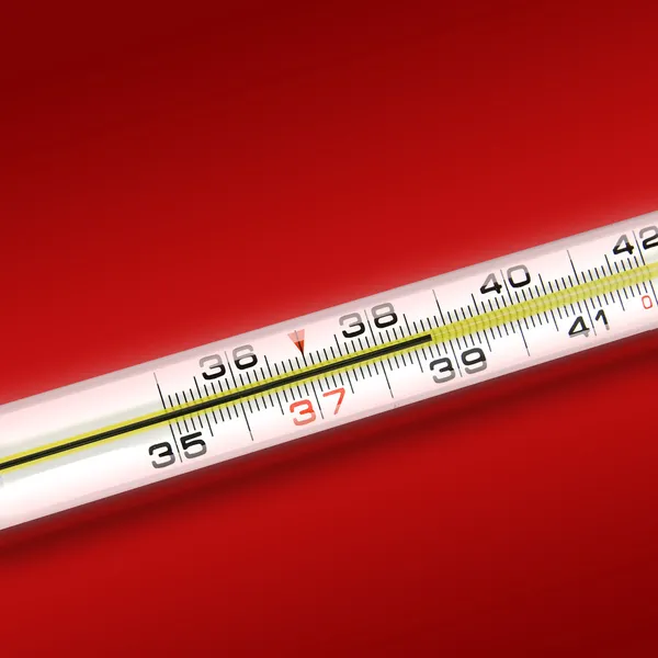 Nahaufnahme Thermometer auf rotem Hintergrund — Stockfoto