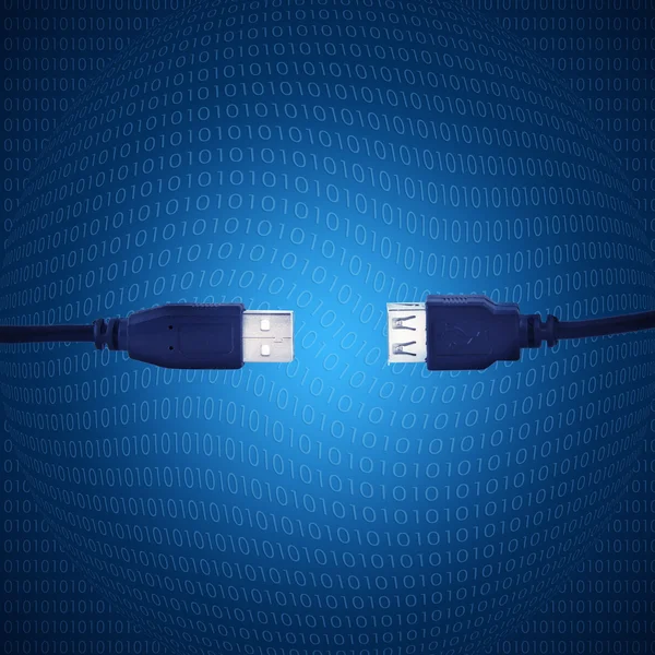 Blue usb cable with digitals on background — Stock Photo, Image