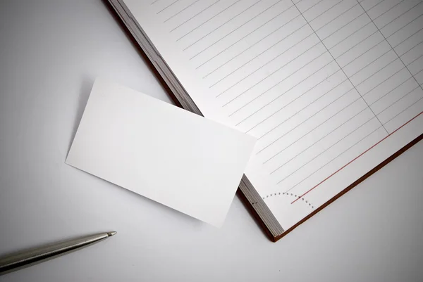 Empty business card with diary and pen — Stock Photo, Image