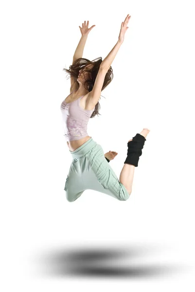 Saltando jovem dançarina isolada no fundo branco — Fotografia de Stock