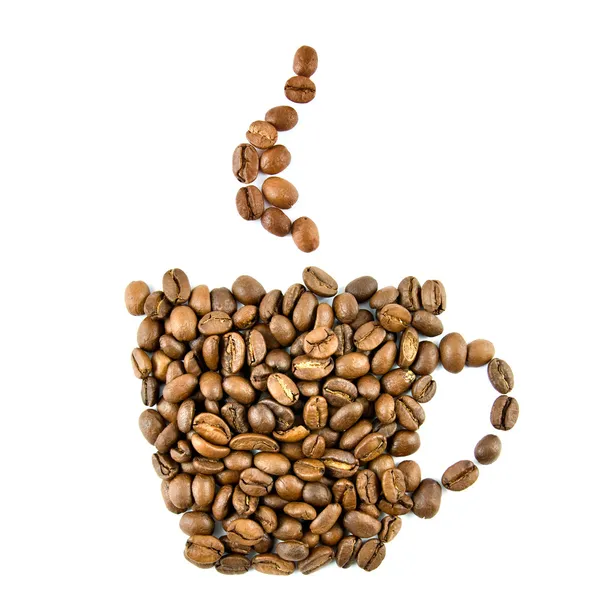 Csésze kávé kávé bab elszigetelt fehér — Stock Fotó