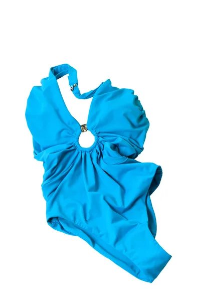 Fato de banho mulher azul isolado no branco — Fotografia de Stock