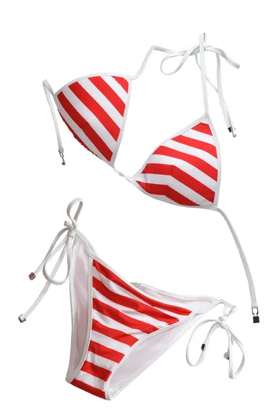 Rood vrouw geïsoleerd op wit pak zwemmen — Stockfoto
