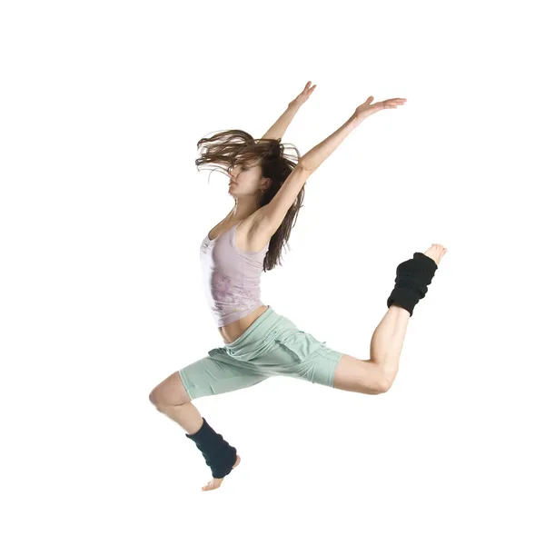 Bailarina joven saltando aislada sobre fondo blanco — Foto de Stock