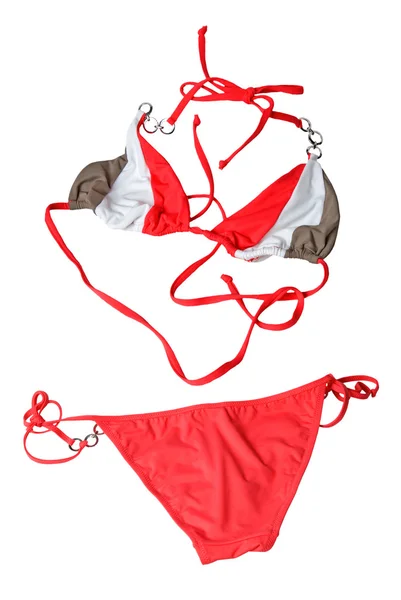 Roter Frauenbadeanzug isoliert auf weißem Grund — Stockfoto