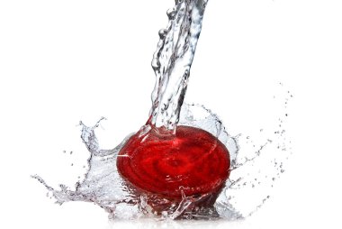 Red beet with water splash isolated on white clipart