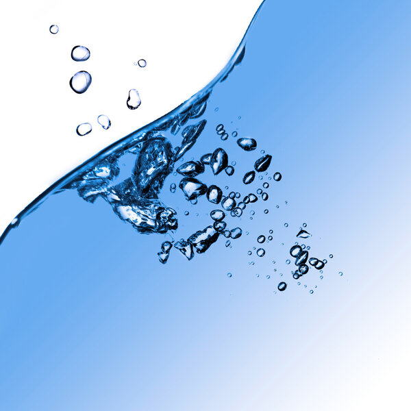 Water splash with bubbles isolated on white
