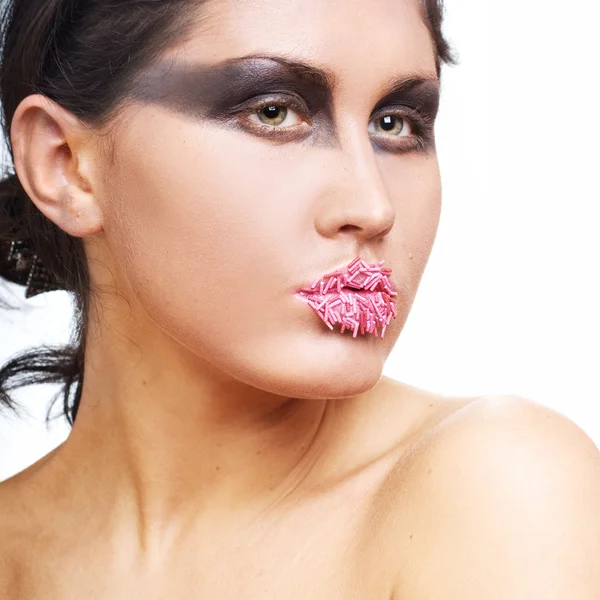 Portrait of woman with make-up on white — Stock Photo, Image